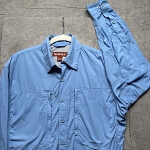 Simms Guide Fishing Shirt Mens S Blue Vented Long Sleeve UPF 50+ Fast‎ Dry